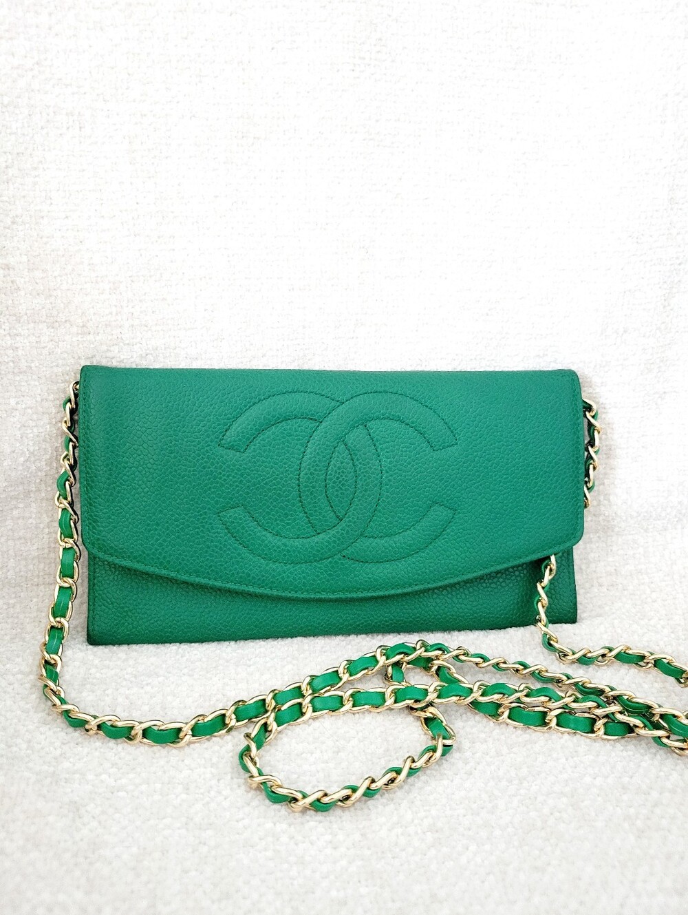 Chanel Caviar Wicked Green Pochette Crossbody Handbag